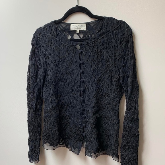 (SOLD) Patsy Seddon for Phase Eight Black Mesh Ribbon Appliqué Cardigan - Picture 6 of 7